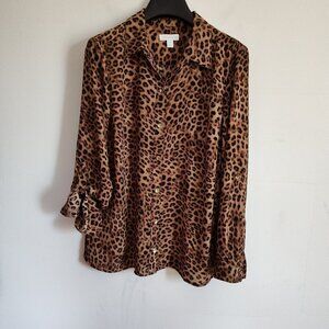 Ladies Petite SZ PM Charter Club Long-Sleeve Leopard Print Blouse